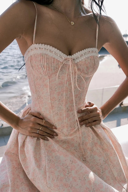 Floral laceup corset dress