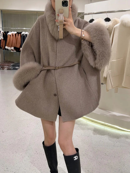 Luxurious fur cape coat