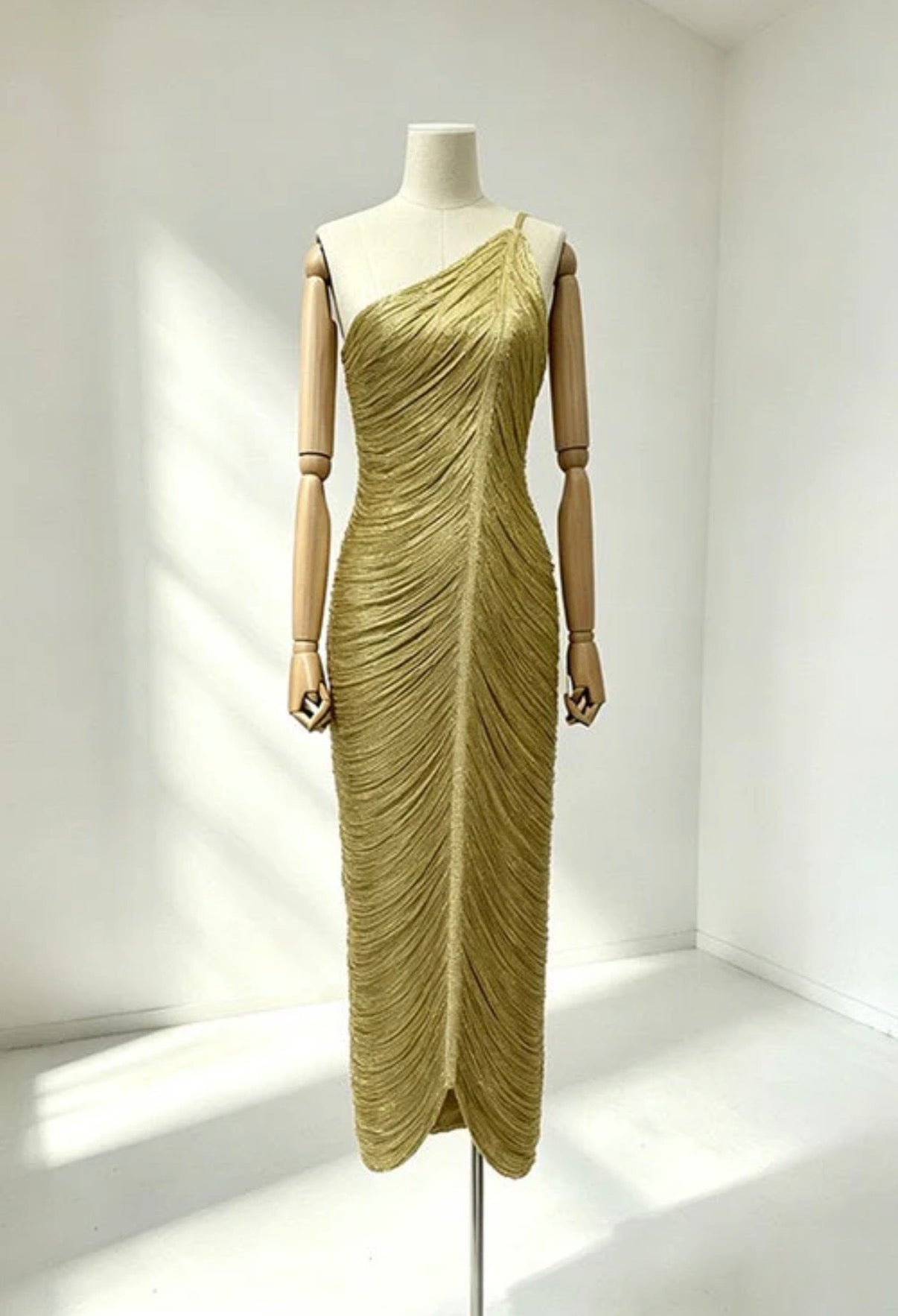 Gold one shoulder dress