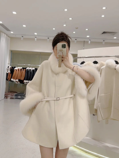 Luxurious fur cape coat
