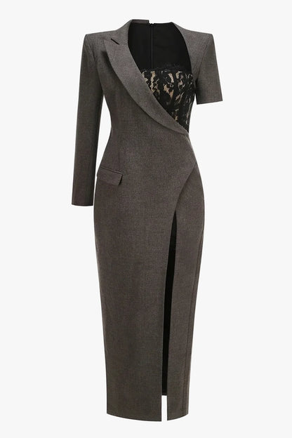 Assymetric blazer lace long dress