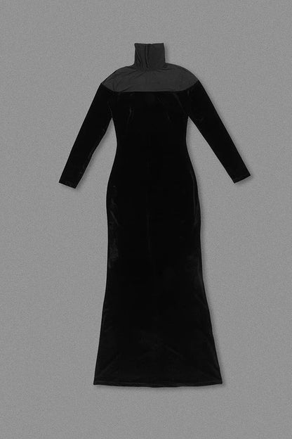 Velvet high neck long dress