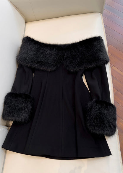 Fur short black dress