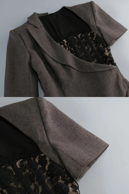 Assymetric blazer lace long dress