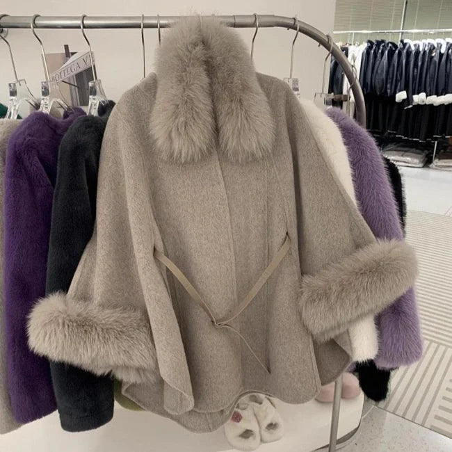 Luxurious fur cape coat