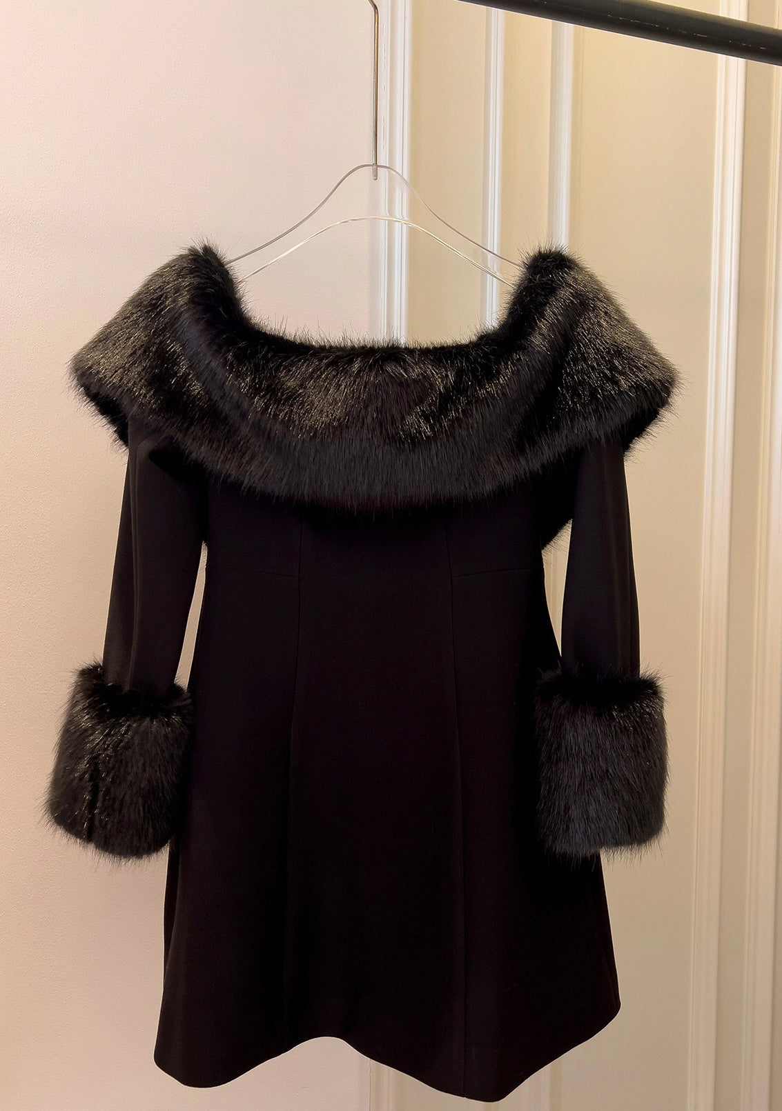 Fur short black dress