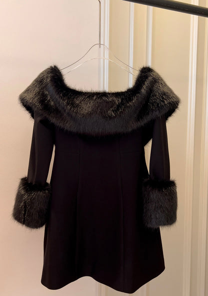 Fur short black dress