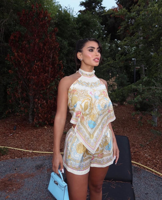 Printed satin set