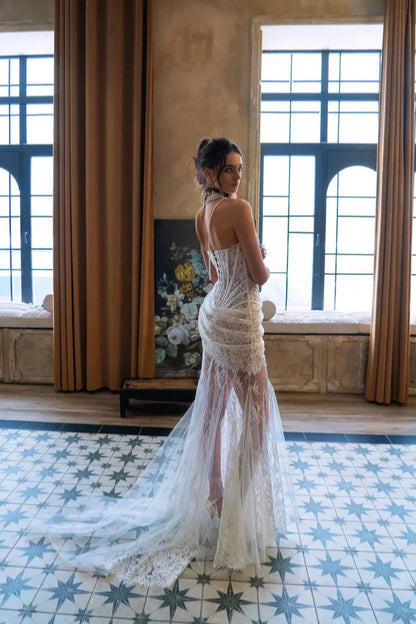 Mesh bridal dress