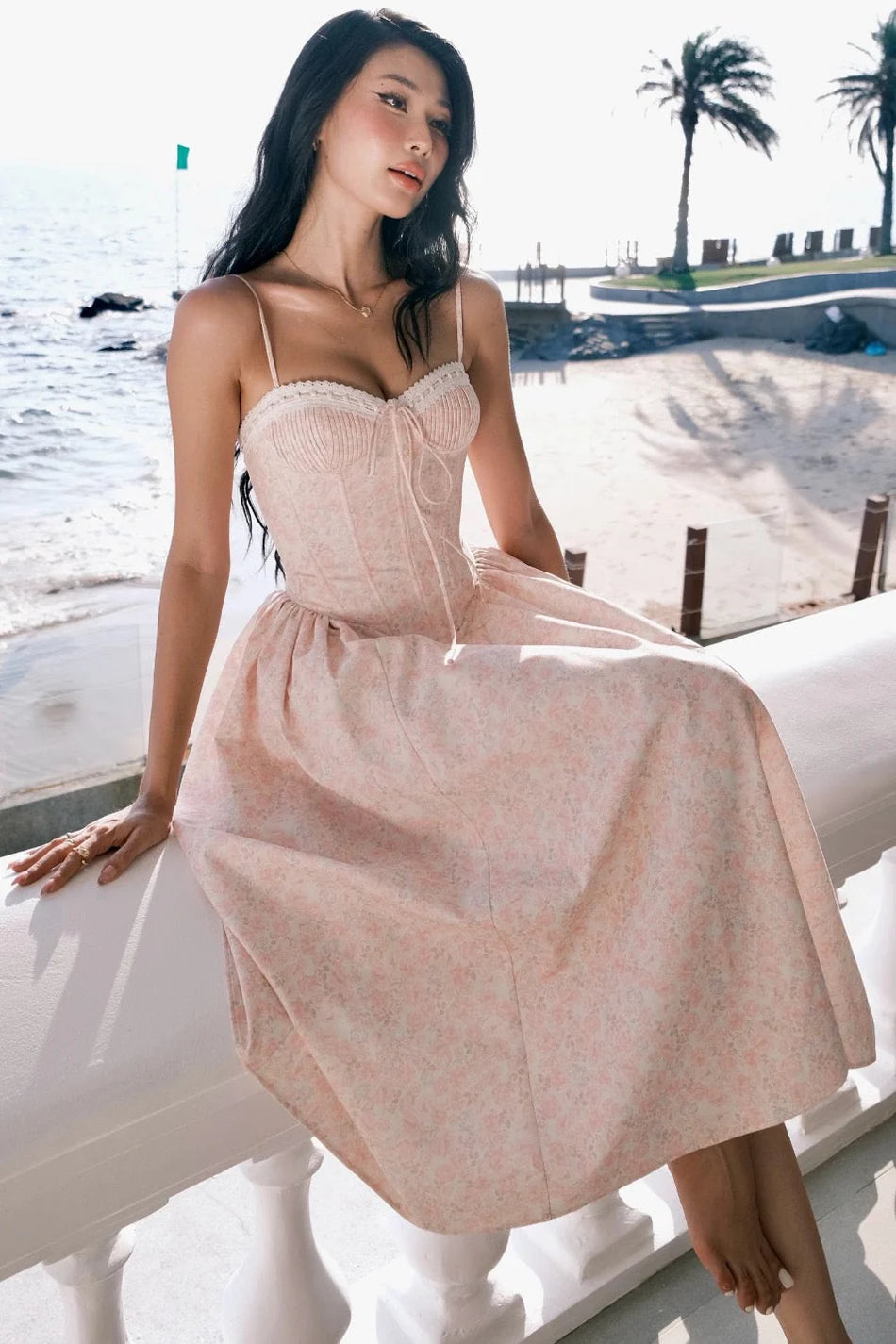 Floral laceup corset dress