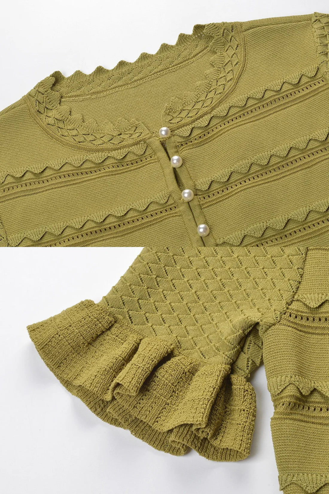 Pearl button knit ruffled co-ord set
