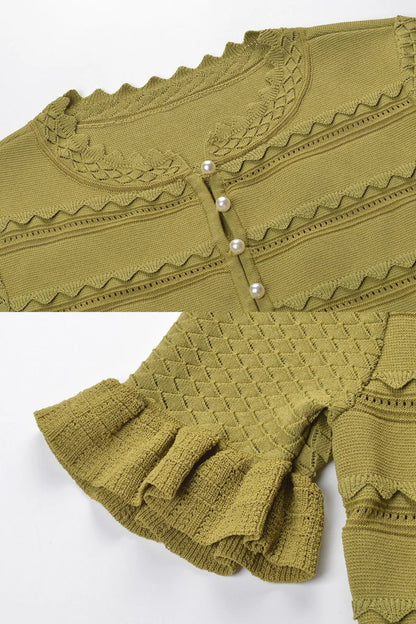 Pearl button knit ruffled co-ord set