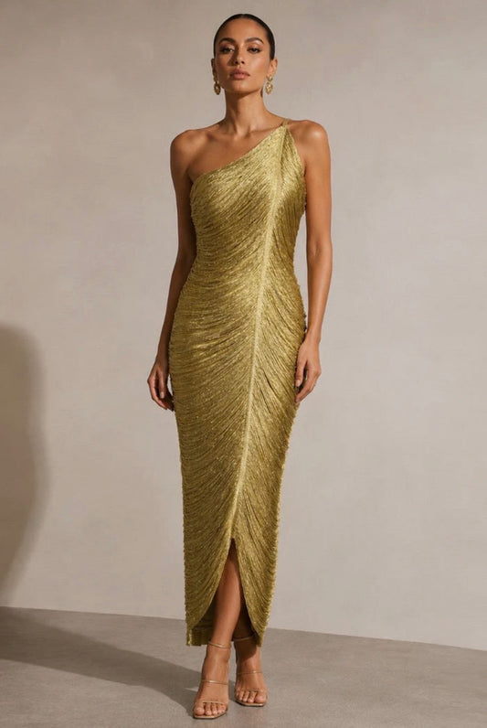 Gold one shoulder dress