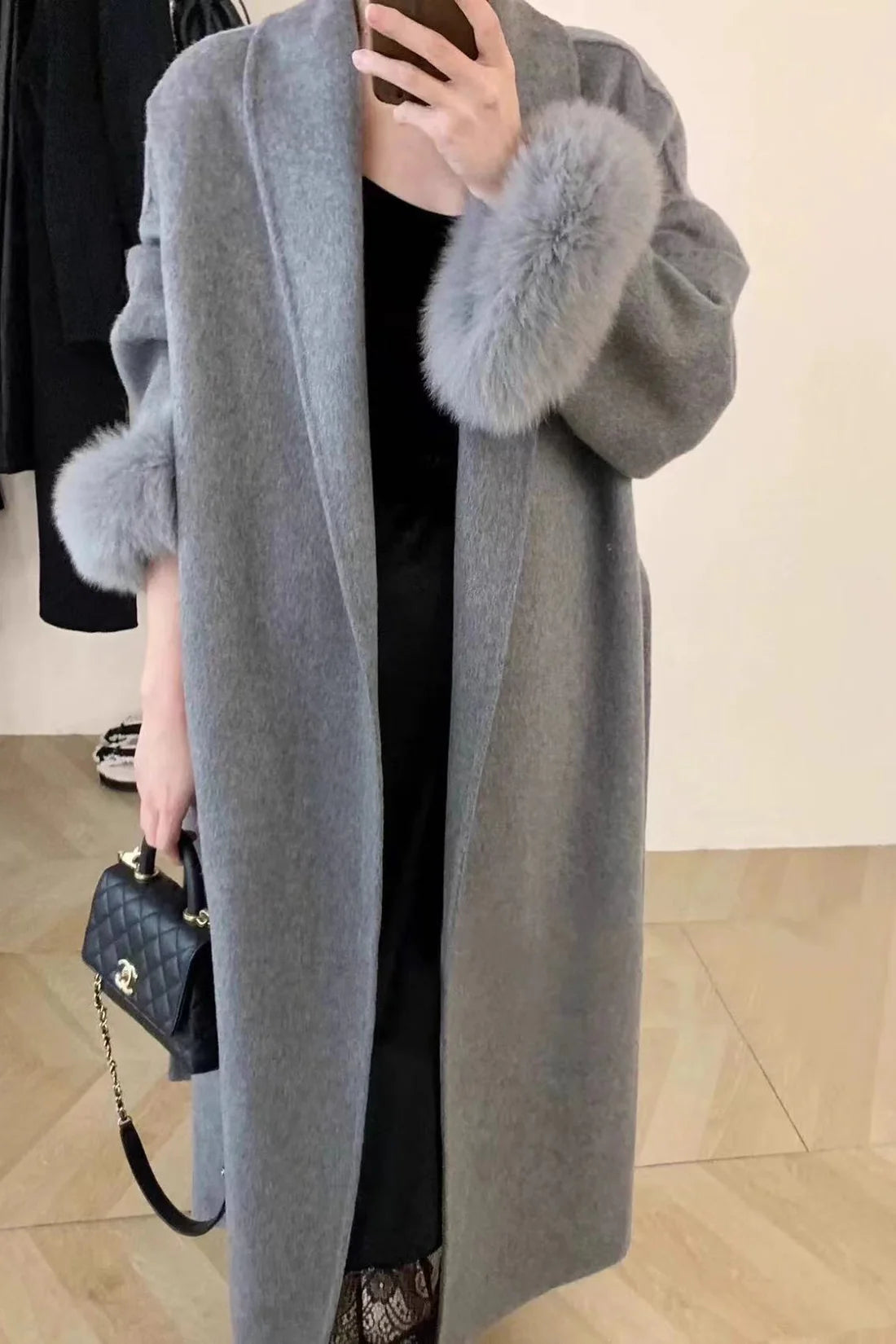 Long fur doubled coat