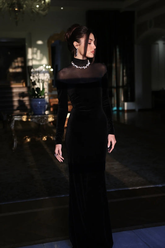 Velvet high neck long dress