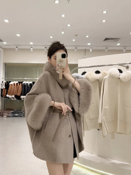 Luxurious fur cape coat