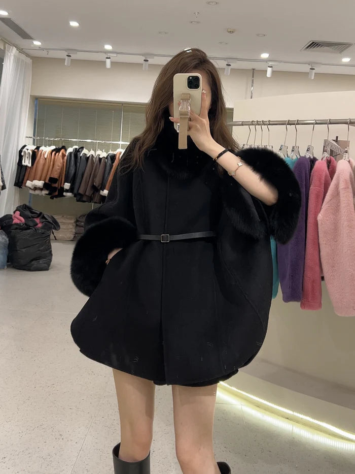 Luxurious fur cape coat