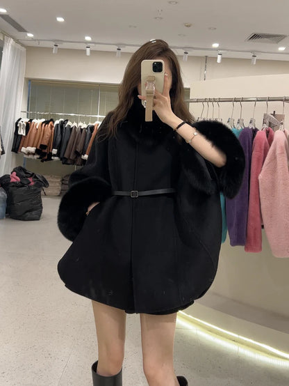 Luxurious fur cape coat