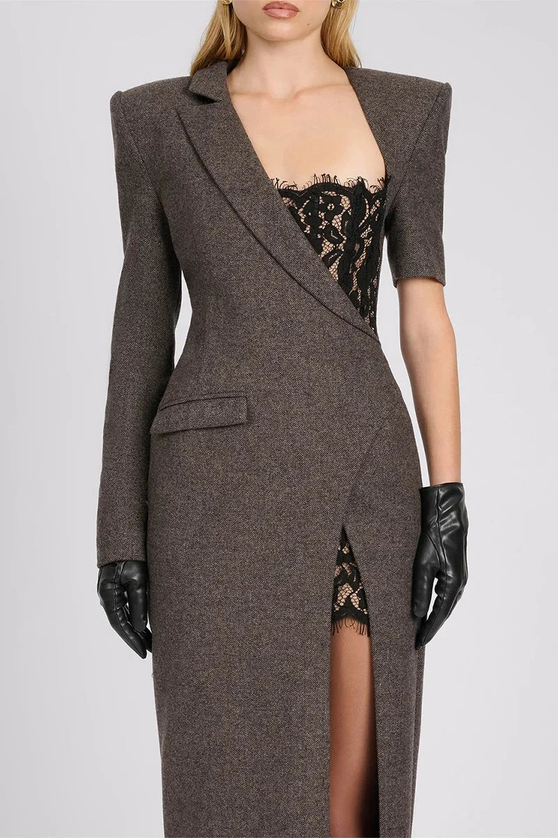 Assymetric blazer lace long dress