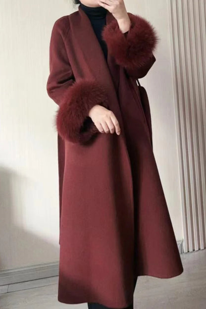 Long fur doubled coat